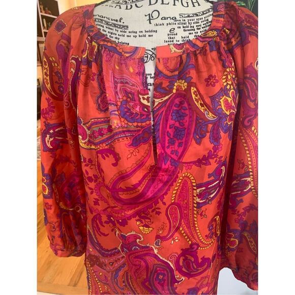 Ralph Lauren Fuchsia Orange Paisley 100% Silk Blouse - Picture 7 of 9